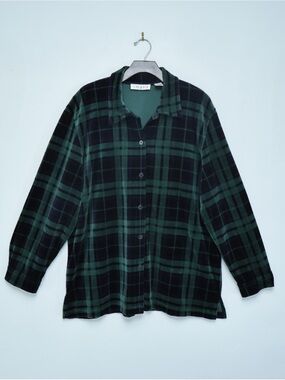 Chaus Sport Dark Green and Black Plaid Shirt